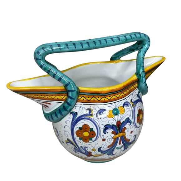 Cama Deruta Italy Hand Painted Majolica Pottery Double Handled Pitcher Vase - Picture 3 of 13